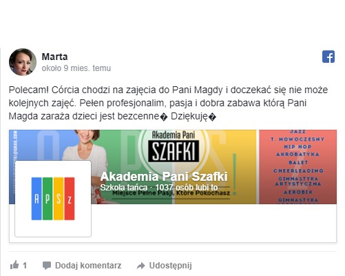 szkoła tańca w Markach - opinie o Akademii Pani Szafki