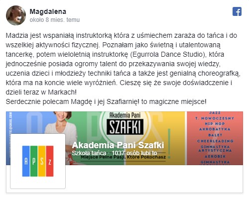 opinie o szkole tańca Akademia Pani Szafki Marki